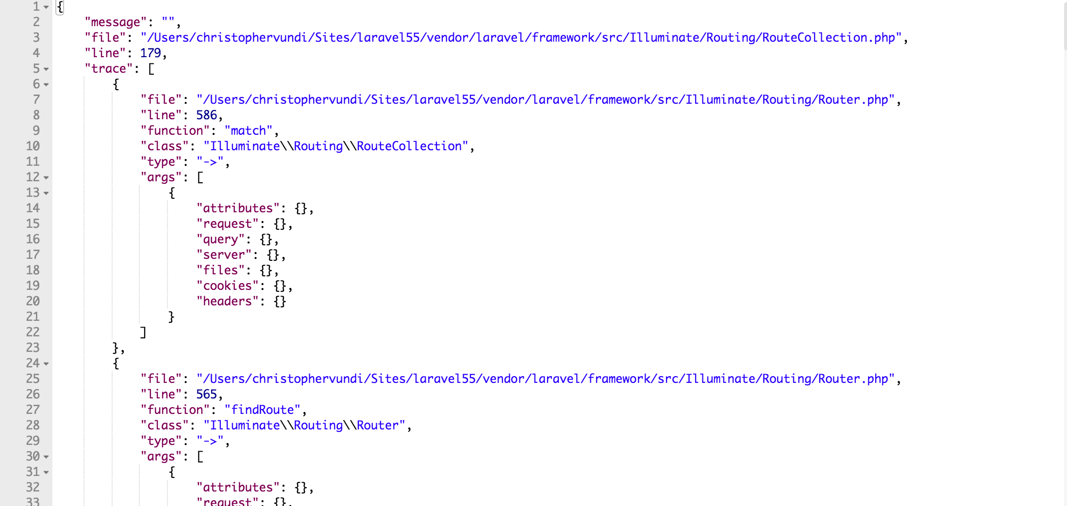 JSON stack trace
