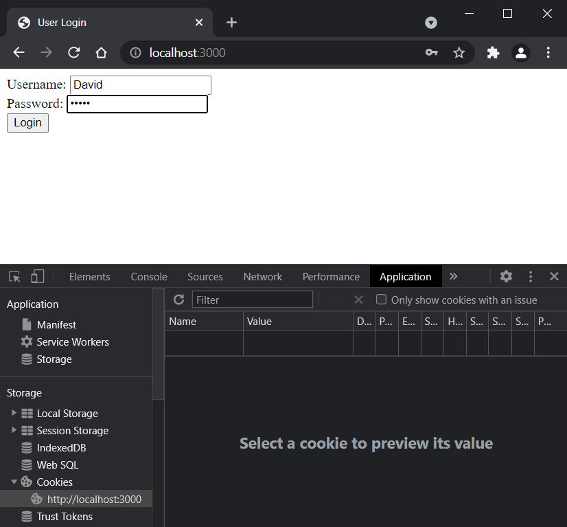 A page with a login form