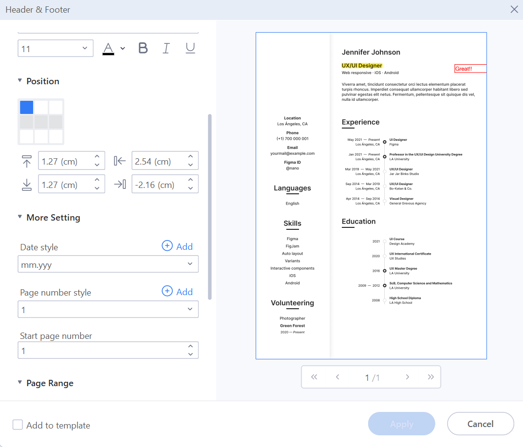Adding page numbers to a PDF