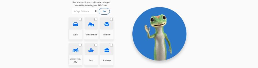 screenshot of the Geico Insurance home page